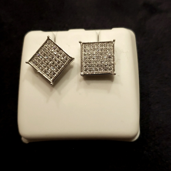 Luti Silver princess square diamond CZ earrings - Picture 1 of 12